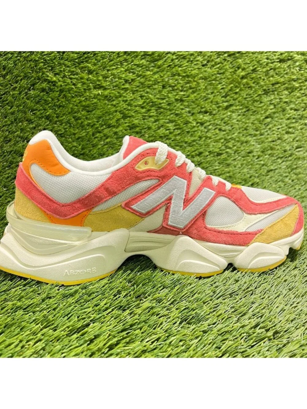 New Balance 9060 Fluorescent Mens Size 9.5 White Orange Running Shoes Sneakers